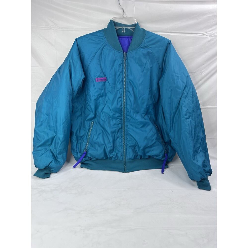 Vintage Columbia Jacket XL Teal Purple Bomber Reversible Nylon 90’s Y2K